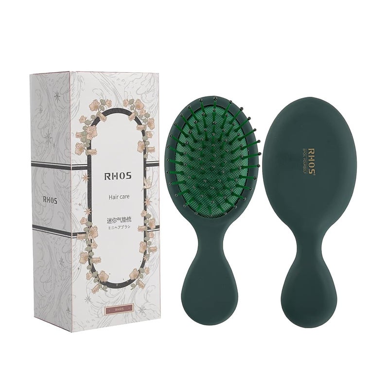 RHOS Mini Hair Brush for Women,Men and Kids-Travel Size Hair Brush for Purse,Pocket,backpack-Small Cushion Paddle Brush with Soft Bristles-Mini Detangler Brush for All Hair Types(1 Pack-Green) - Image 1